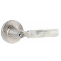 Emtek Select White Marble Keyed Entry Door Lever Set with L-Square Stem Satin Nickel