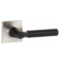 Emtek Select Smooth Keyed Entry Door Lever Set with L-Square Stem Black Lever Satin nickel Rose