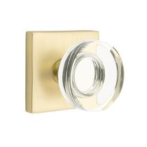 Emtek Modern Disc Crystal Door Knob Set with Square Rose Satin Brass 