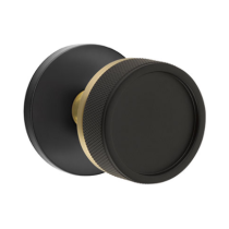 Emtek Select Knurled Door Knob Set with Conical Stem - Disk Rose and knob in Flat Black, Stem in Satin Brass 