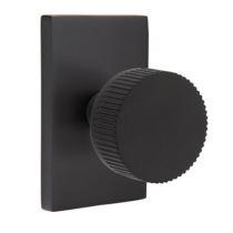 Emtek Select Straight Knurled Door Knob Set with Conical Stem Modern Rectangular Rose Flat Black