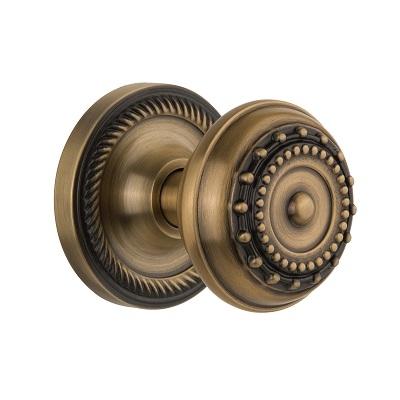 Nostalgic Warehouse Meadows Knob Privacy Mortise with Rope Rose Antique Brass 