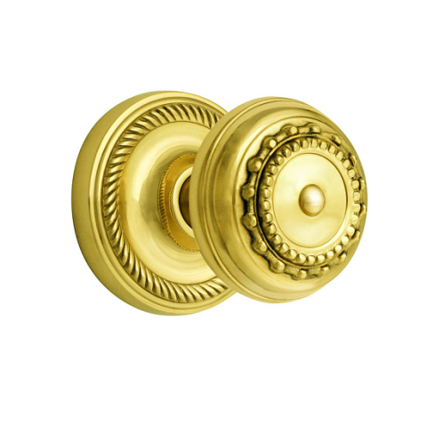 Nostalgic Warehouse Meadows Knob Privacy Mortise with Rope Rose Polished Brass