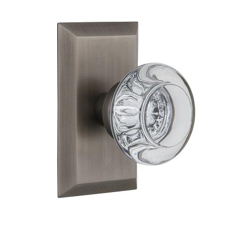 Nostalgic Warehouse Studio Plate with Round Clear Crystal Knob Antique Pewter 