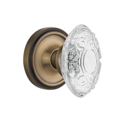Nostalgic Warehouse Crystal Victorian Knob Set with Classic Rose Antique Brass