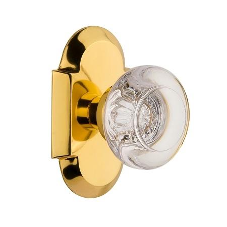 Nostalgic Warehouse Cottage Plate with Round Clear Crystal Knob Polished Brass 