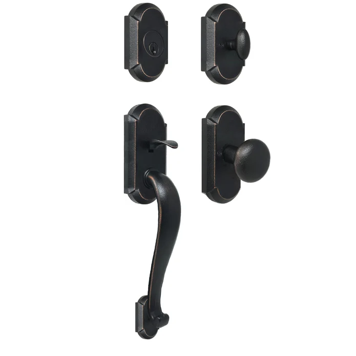 Molten Bronze Single-Cylinder Oil-Rubbed Bronze Castletown Door Handleset with Wexford Knob