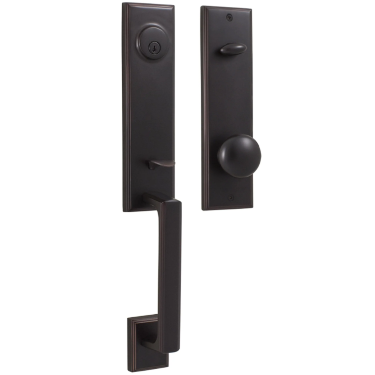 Weslock Elegance Single Cylinder Oil-Rubbed Bronze Woodward II Door Handleset with Impresa Knob Weslock Elegance Single Cylinder Oil-Rubbed Bronze Woodward II Door Handleset with Impresa Knob