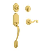 Kwikset Arlington Handleset shown with the Lido Lever in Lifetime Polished Brass
