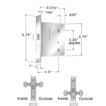Baldwin Estate 8530 & 8535 Small Case Interior Mortise Lock - Passage Function