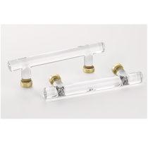 Emtek 86724 Crystal Cabinet Bar Pull shown in Satin Brass and Unlacquered Brass