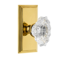 Grandeur Biarritz Crystal Door Knob Set with Carre Short Plate Lifetime Brass