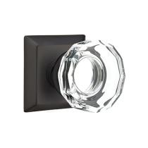 Emtek Lowell Crystal Door Knob Set with Quincy Rose Flat Black (US19)
