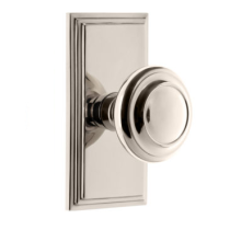 Grandeur Circulaire Door Knob Set with Carre Short Plate Polished Nickel