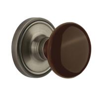 Nostalgic Warehouse Brown Porcelain Knob with Classic Rose Antique Pewter