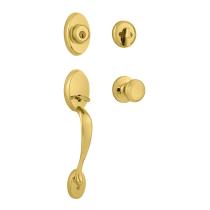 Kwikset Chelsea Handleset shown with Cameron Knob in Lifetime Polished Brass 