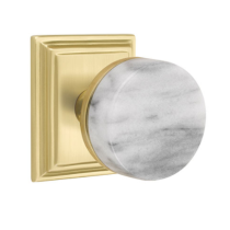 Emtek Select White Marble Door Knob Set with Conical Stem with Wilshire Rose in Satin Brass