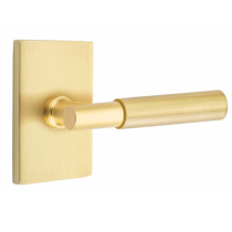 Emtek Myles Door Lever Set with Modern Rectangular Rose in Satin Brass