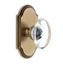 Grandeur Provence Crystal Door Knob Set with Arc Short Plate Vintage Brass