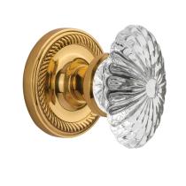 Nostalgic Warehouse Oval Fluted Crystal Knob with Rope Rose Oil Polished Brass