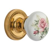 Nostalgic Warehouse Rose Porcelain Knob with Rope Rose Polished Brass