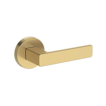 Baldwin Reserve Sharpewood Lever with Contemporary Round Rose Satin Brass