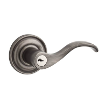 Baldwin Reserve Keyed Curve Lever with Round Rose (TRR) in Matt Antique Nickel 