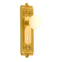 Nostalgic Warehouse Egg & Dart Backplate with Porcelain Knob Polished Brass 