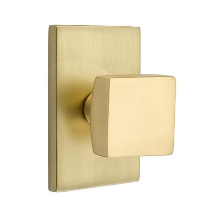 Emtek Square Door Knob Set with Modern Rectangular Rose Satin Brass (US4)