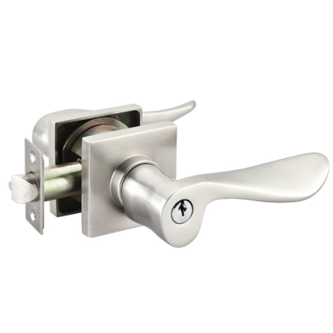 Emtek Luzern Keyed Entry Door Lever with Square Rose in Satin Nickel (US15) 