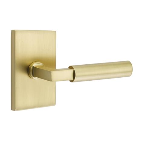 Emtek Brass Hercules Door Lever Set with Modern Rectangular Rose Satin Brass 