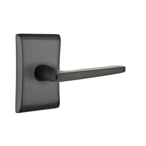 Emtek Brass Hermes Door Lever Set with Neos Rose Flat Black