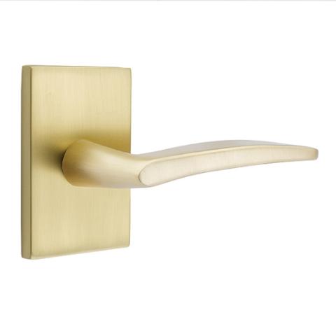 Emtek Poseidon Door Lever Set with Modern Rectangular Rose Satin Brass (US4)