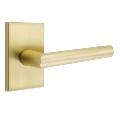 Emtek Stuttgart Door Lever Set with Modern Rectangular Rose Satin Brass (US4)