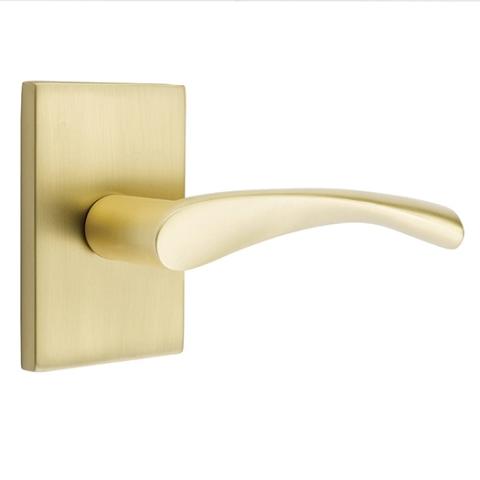 Emtek Triton Door Lever Set with Modern Rectangular Rose Satin Brass (US4)