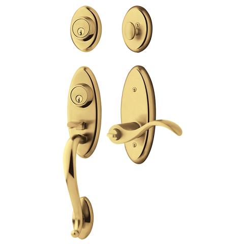 Baldwin 85345 Landon Handleset shown w/Wave Lever in Lifetime Polished Brass 