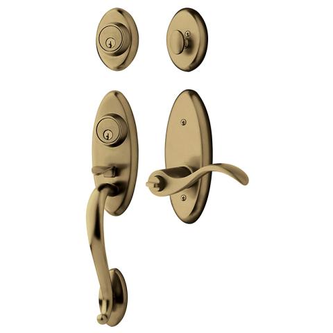 Baldwin 85345 Landon Handleset shown w/Wave Lever in Satin Brass & Black (050)