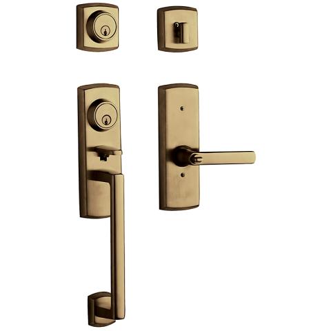 Baldwin 85385 Soho Handleset w/Soho Lever in Satin Brass & Black (050)