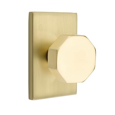 Emtek Brass Octagon Door Knob Set with Modern Rectangular Rose Satin Brass (US4)