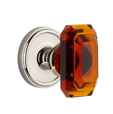 Grandeur Baguette Amber Crystal Door Knob Set with Newport Rose Polished Nickel