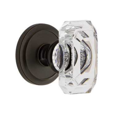 Crystal Octagon Amber Door Knob Set With Beaded Oval Back Plate