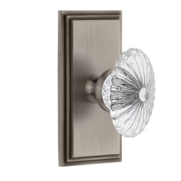 Grandeur Burgundy Crystal Door Knob Set with Carre Short Plate Antique Pewter