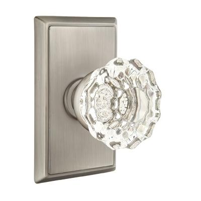 Emtek Astoria Clear Door knob with Rectangular Rose Satin Nickel (US15)