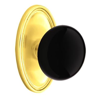 Emtek Ebony Door Knob Set with Oval Rose Polished Brass (US3)
