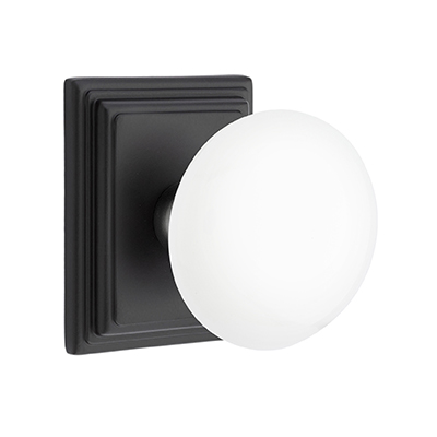 Emtek Ice White Door Knob Set with Wilshire Rose Flat Black (US19)