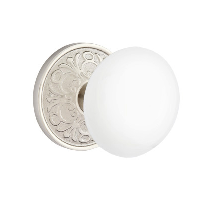 Emtek Ice White Door Knob Set with Lancaster Rose Satin Nickel (US15)