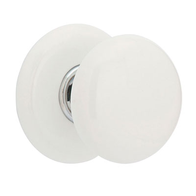 Emtek Ice White Door Knob Set with Porcelain Rosette in Polished Chrome (US26)