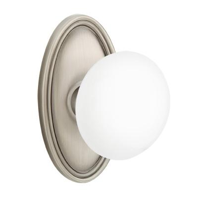 Emtek Ice White Door Knob Set with Oval Rose Pewter (US15A)