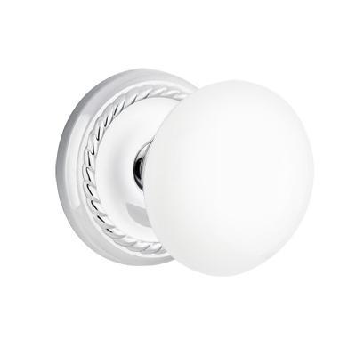 Emtek Ice White Door Knob Set with Rope Rose Polished Chrome (US26)