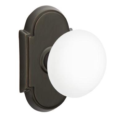 Emtek Ice White Door Knob Set with #8 Rose Oil Rubbed Bronze (US10B)
